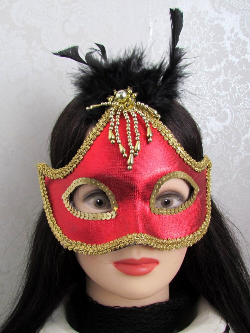 RED & GOLD MASK, COSTUME, MASKED BALL, OPERA, HALLOWEEN, FESTIVAL, CARNIVAL